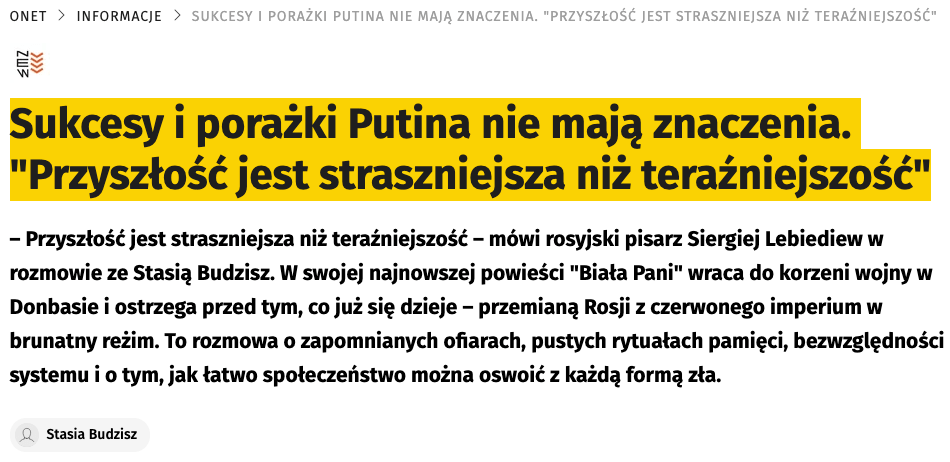 Wywiad z Siergiem Lebiediewem na stronie Onetu